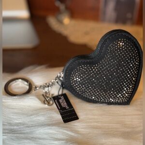 NEW‼️ VICTORIA'S SECRET black rhinestone 
Heart Pouch Keychain